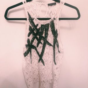 White Lace Embellished Tank Top